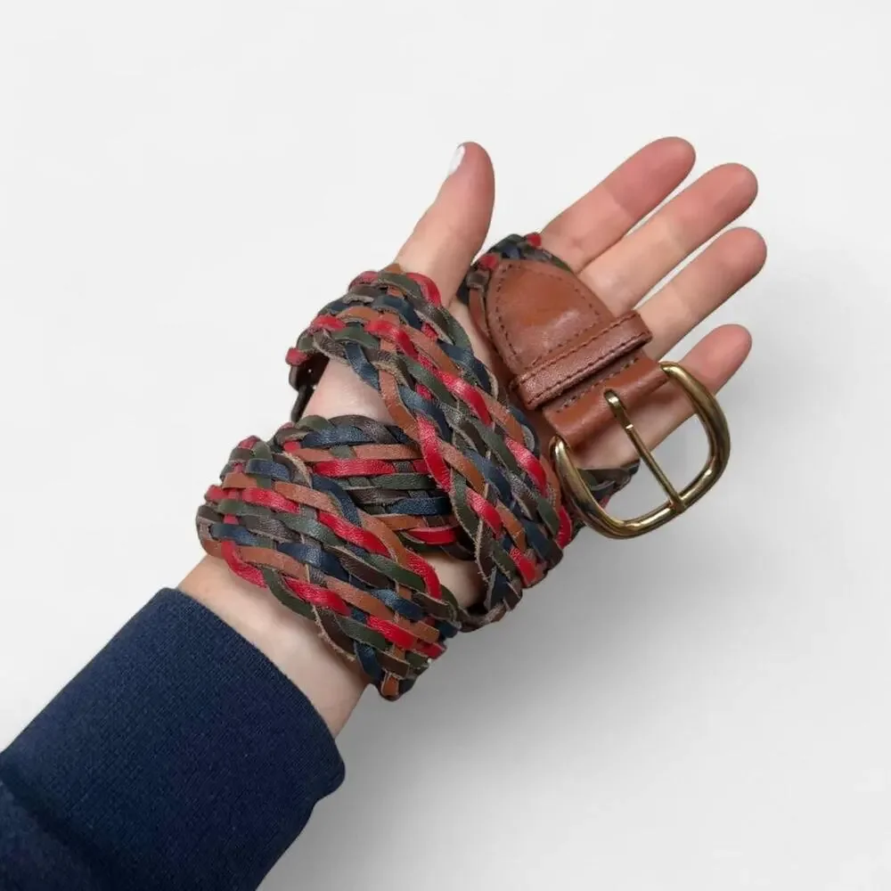 Woven Red and Black Women's Leather Belt